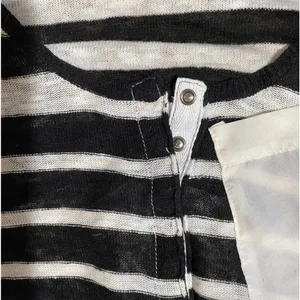 Free People‎ Knit Blouse Black White Striped Tie Front Boho Casual Size XS thumbnail 5