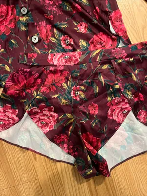 Victoria's Secret Burgundy Floral Satin Pajama Set - Button-Up Top &‎ Shorts thumbnail 4