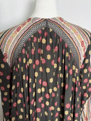 Free People Black Floral & Stripe Lace-Up Long Sleeve Mini Dress thumbnail 9