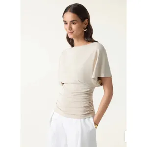 OGL Top Size M NEW Sandwashed Effortless Boatneck Batwing Sleeve Side Ruched thumbnail 2