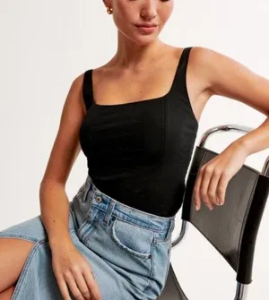 Abercrombie & Fitch seamless corset bodysuit in black size small thumbnail 1