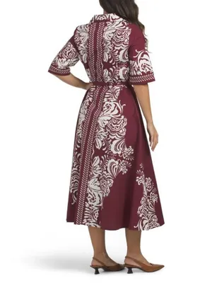 SPIGHE DI LINO Made In Italy Three-quarter Sleeve Border Print Maxi Dress thumbnail 3