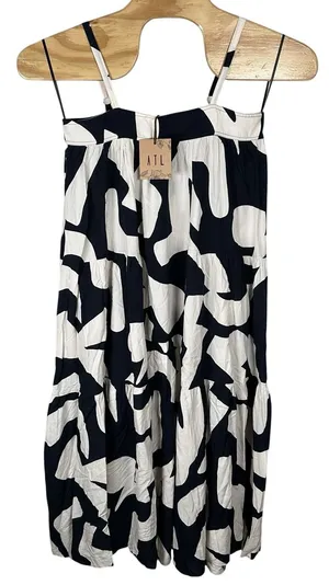 NEW Abel the Label Anthropologie‎ Navy Blue Cream Abstract Maxi Dress Small Boho thumbnail 1