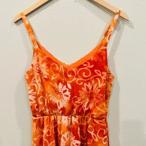 Maurice's Orange Floral Sunburst Dress V-Neck Spaghetti Strap Beach Mini Sundress- M thumbnail 2