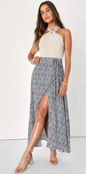Lulu’s Tempest Floral Maxi Wrap Skirt Sz L thumbnail 1