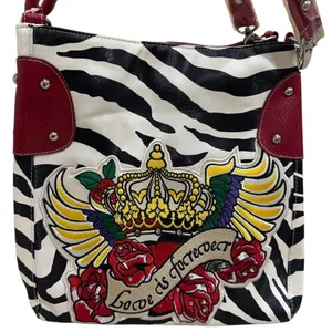 NEW Unbranded Faux Leather Zebra Print and Red‎ Big Patch Medium Hand Bag thumbnail 3
