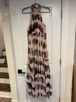 Anthropologie The Somerset Maxi Dress Halter Tiered Pink Black Tie Dye Size S thumbnail 3