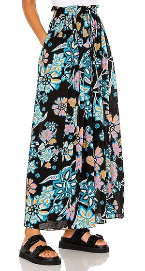 Free People Take It Easy Lounge Pants Floral Black Boho Palazzo Wide Leg Pockets thumbnail 1