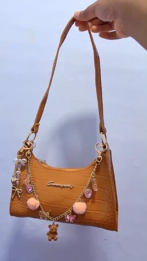 Brown Crocodile Embossed Shoulder Bag with Charm Chain & Teddy Bear Details thumbnail 6