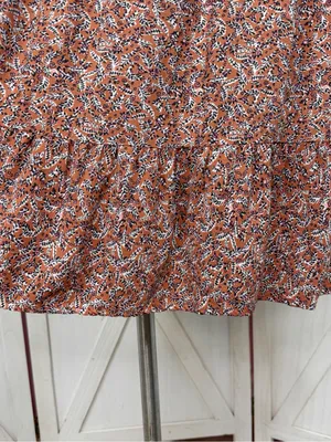Loft Ditsy Floral Print Tiered‎ Babydoll Dress Rust Orange 12 Boho Cottagecore thumbnail 6