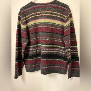Vintage Field Gear Quarter Zip Striped Red Gray wool Sweater Size Large thumbnail 2