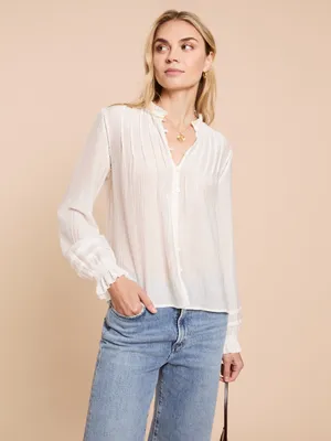 NWT Few Moda Nora Top size Small S White long sleeve CAARA blouse shirt thumbnail 2