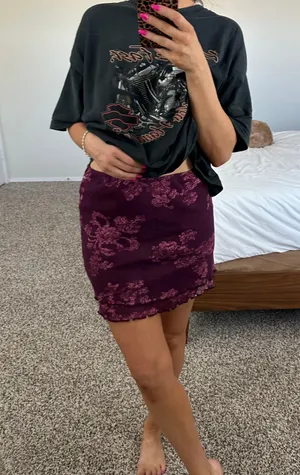 NEW FP Poppy Floral Mesh Knit Mini Skirt Layered Plum thumbnail 3
