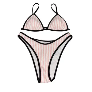 Victoria's Secret Heritage Stripe Sequin Two Piece Bikini Brazilian Pink White S thumbnail 3