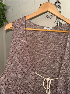 Umgee long vest Sleeveless Lace Panel in Mauve brown medium thumbnail 3