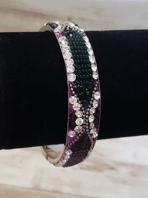 Vintage Bracelet / Bangle Purple & Green Tones with Clear Gems 7" thumbnail 2