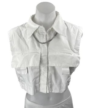 Urban Revivo White Sleeveless Chain Necklace Button Down Crop Shirt Tank Top 6 thumbnail 1