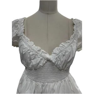 Altar'd State White Smocked Sweetheart Mini Dress L Little White Dress Bridal thumbnail 6
