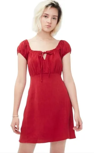 Aeropostale‎ NWT Tie-Neck Empire Dress Red Linen Blend Women's XL thumbnail 1