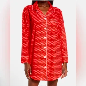 Roller Rabbit Red Pink Heart Button Front Nightgown Sleep Tunic Shirt Medium NEW thumbnail 2
