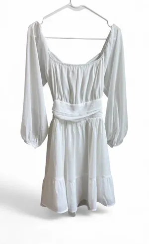 FOROLAV White Chiffon Puff Sleeve Tie-Back Mini Dress thumbnail 1