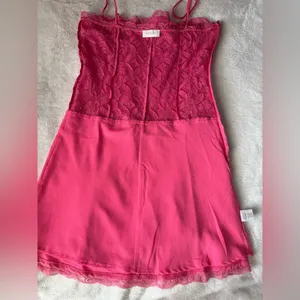 Meshki Hot Pink Lace Slip Mini Dress Size Large Satin Lace Party Date Night thumbnail 8