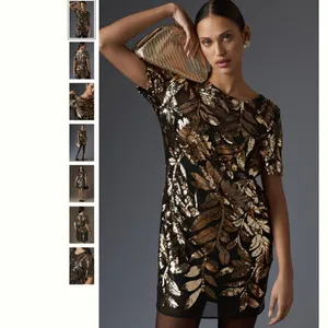 Anthropologie Short-Sleeve Sheer Embellished Mini Dress thumbnail 3