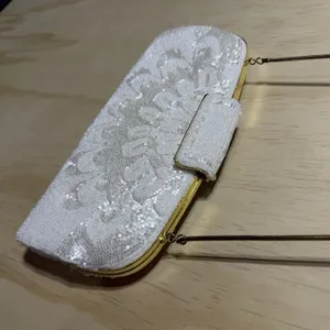 Vintage‎ White Beaded Evening Clutch Purse Wedding Bridal Formal Shoulder Bag thumbnail 3