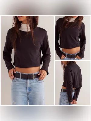 NWOT Free People We The Free The Perfect Long-Sleeve Tee - Black - medium thumbnail 2