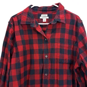 LL Bean Red Buffalo Check Plaid Cotton Flannel Shirt Relaxed Fit Pocket Size XL thumbnail 3