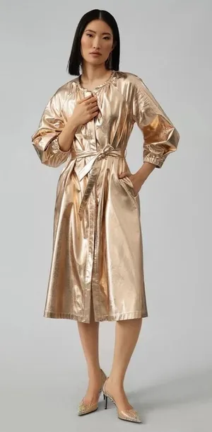 NWT!! Anthropologie MARE MARE Shine Faux Leather Shirt Dress Pearl Metallic XS thumbnail 1