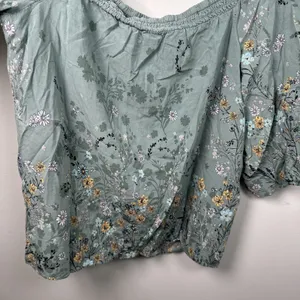 Maurices XL Blouse Womens Boho Green Floral Stretch‎ Neckline Off Shoulder thumbnail 14