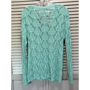 Charming Charlie Open Knit Sweater Scoop Neck Long Sleeve Size M‎ Green thumbnail 4
