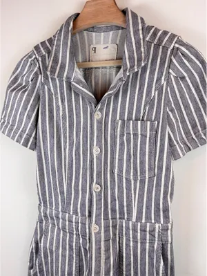 Pilcro Anthropologie The Kit Utility Romper Size 12 Blue White Stripe Cotton thumbnail 3
