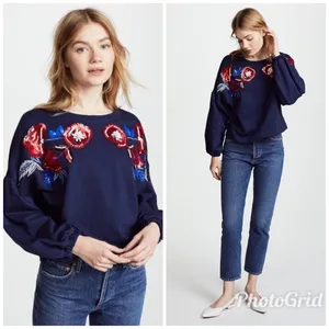 PARKER Beaded Sequin Sweatshirt Floral Embroidered Long Sleeve Blue‎ Red XS New thumbnail 4