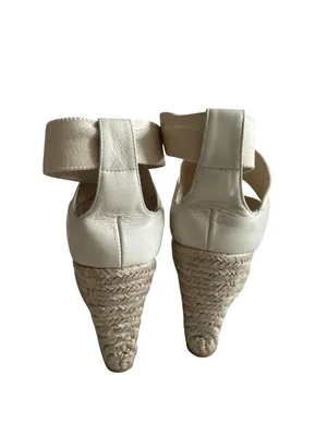 JEAN MICHEL CAZABAT Cream Leather Espadrille Wedges Sandals Size 37 thumbnail 3
