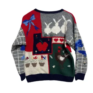 Lord & Taylor Shetland Wool Angora Sweater 80s Vtg Patchwork Farmhouse Twee M thumbnail 2