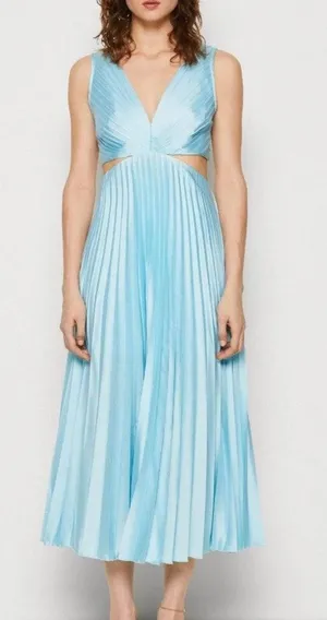 NWT Abercrombie & Fitch Giselle Pleated Cutout Maxi Dress Light Blue Women Small thumbnail 1