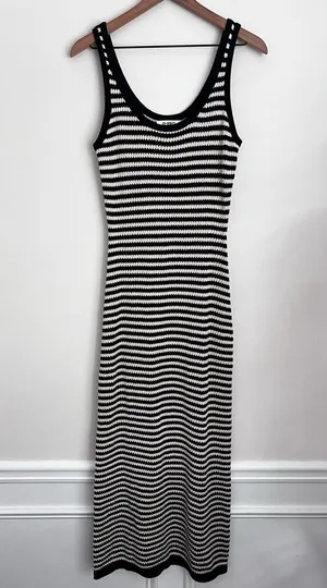 4th & Reckless Albi Knit Maxi Dress in Black and Cream Stripe crochet S thumbnail 4