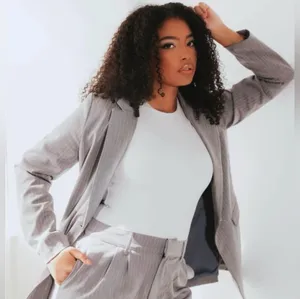 Klassy Network Gray Pinstripe Blazer Women’s Size L NWT thumbnail 1