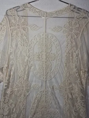 Open Lace Ivory Festival Mesh Kimono Top Size M Relaxed Boho Country Cowgirl thumbnail 5
