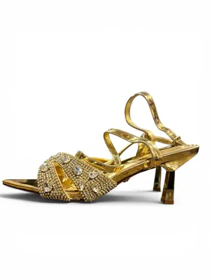 Azalea Wang Ziva Ankle Strap Sandal Gold Rhinestone Heels Size 8 New No Box thumbnail 3