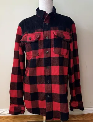 American Eagle AE Unisex Flannel Plaid Button-Down Long Sleeve Shacket Size S thumbnail 1