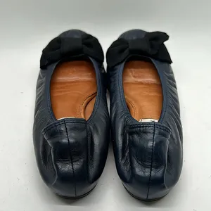 Lanvin Paris Navy Blue Leather Black Bow Ballet Flats Shoes **Size 37.5/US 5.5** thumbnail 5