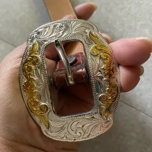 Justin Boots Brown Leather Croc Coastal Cowgirl Granola Floral Rodeo Western Belt thumbnail 5
