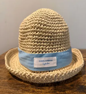 Dolce & Gabbana Beige Straw Fedora Style Hat with Light Blue Band thumbnail 1