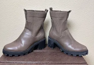 A New Day Chocolate Brown faux Leather booties Stretch Sides size 8.5 thumbnail 2