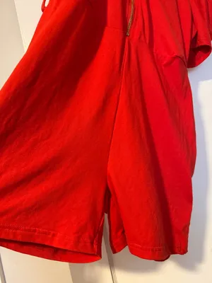 Red Puff Sleeve Short Romper with Center Zip Size L thumbnail 2