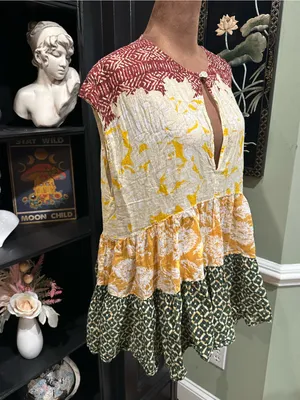 Free People “Gotta Have You” Tiered Tunic Top Multicolor Marigold Floral Print thumbnail 5