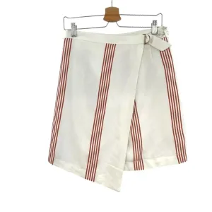 Anthropologie Hutch Rori Skirt Wrap Buckle‎ Striped Asymmetric White Rust Size 4 thumbnail 4